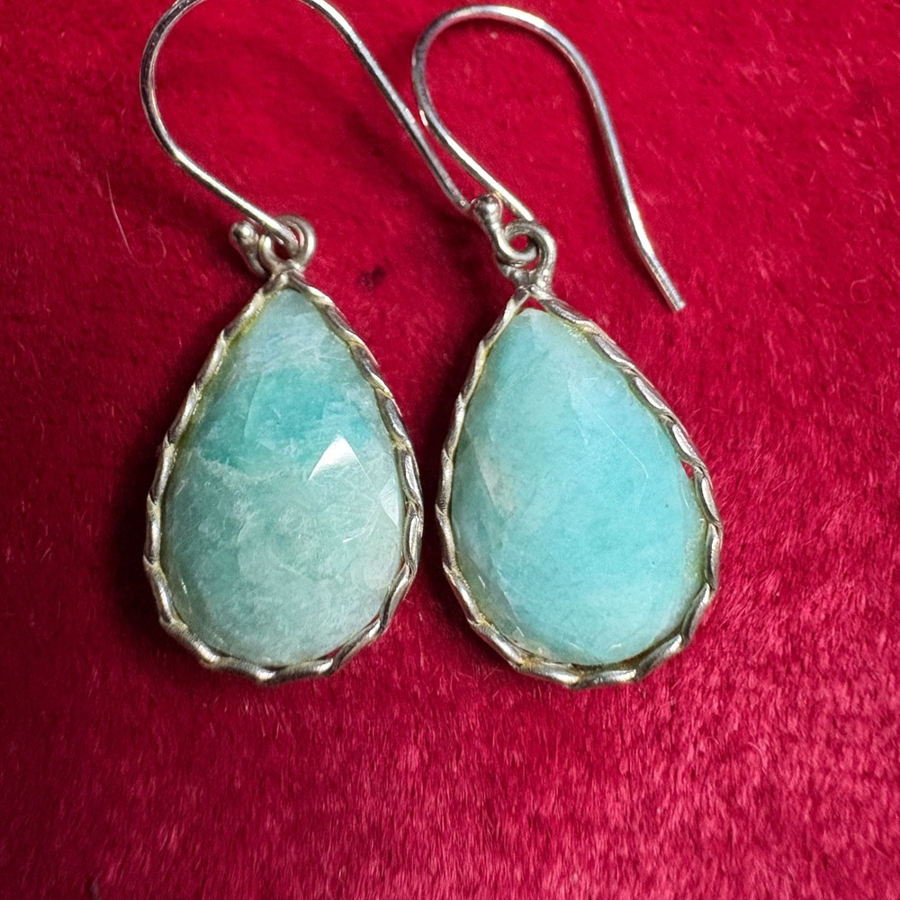 Earrings 925 Sterling Silver Amazonite Teardrop Dangle Earrings